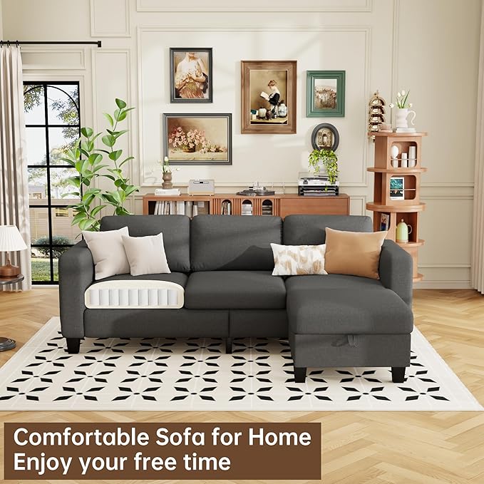 ZeeFu Sectional Sofa Couch with Storage Ottoman 78 L Shaped Modular 3 Seater Couches for Living Room Modern Linen Fabric Set for Small Space Apartment Office