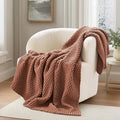 EVERGRACEHOME Chunky Chenille Knit Throw Blanket for Couch Soft Luxurious Moss Stitch Blankets for Bed Cozy Decorative Farmhouse Knitted Throws for Sofa Terracotta Clay 50 x 60