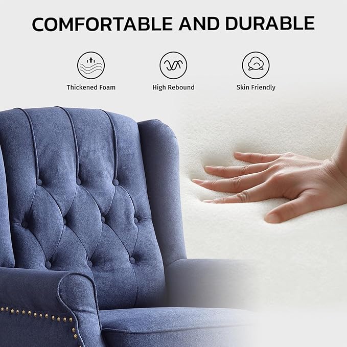 EBELLO 2 Pcs Pushback Recliner Chairs Fabric Armchair Push Back Recliner with Rivet Decoration Single Sofa Accent Chair for Living Room Bedroom Blue