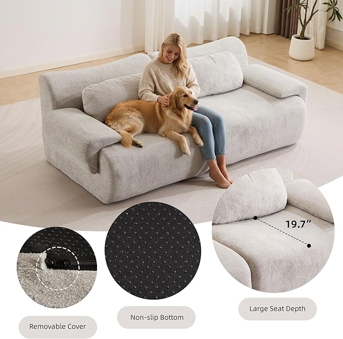79.6 Boneless Couches for Living Room Set Cloud Modular Sectional Sofa in a Box Memory Foam Modern Couch Big Comfy Compressed Sofas Loveseat for Small Spaces Bedroom Apartment Ash Grey