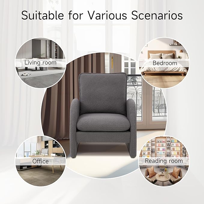 28.5 X 29.9'' Accent Chairs Modern Sherpa Lamb Fabric Living Room Chair Comfy Armed Chair Upholstered Armchair Leisure Single Sofa Chair for Bedroom Office Apartment and Living Room
