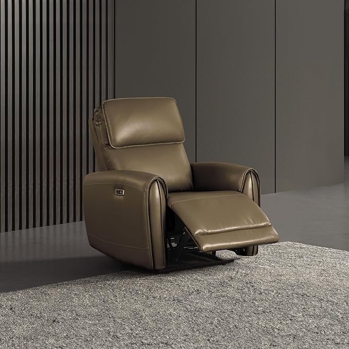Furniture of America Osfrend Faux Leather Upholstered 35-inch Power Recliner Chair with Contour Arms and USB Chargers for Living Room Office Light Brown