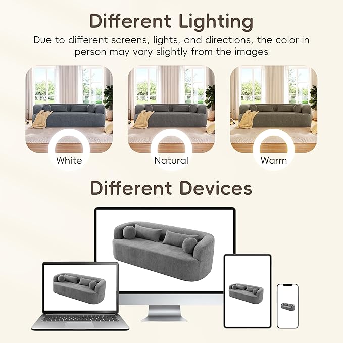 86 Curved Cloud Couch Curved SofaBoneless Couch Upholstered Sofa with Pillows No Assembly NeedChenille with High-Density Foam 3-Seater Luxury Modern Compressed SofaGray