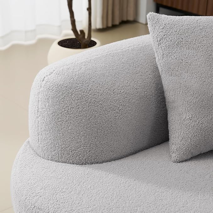106.7 Curved Loveseat Sofa for Small Spaces - Plush Teddy Fleece Fabric Modern Love Seat with Pocket Springs &amp Memory Foam Boneless Floor Couch Set Living Room Studio 38.6 Extra Deep Seat (Gre