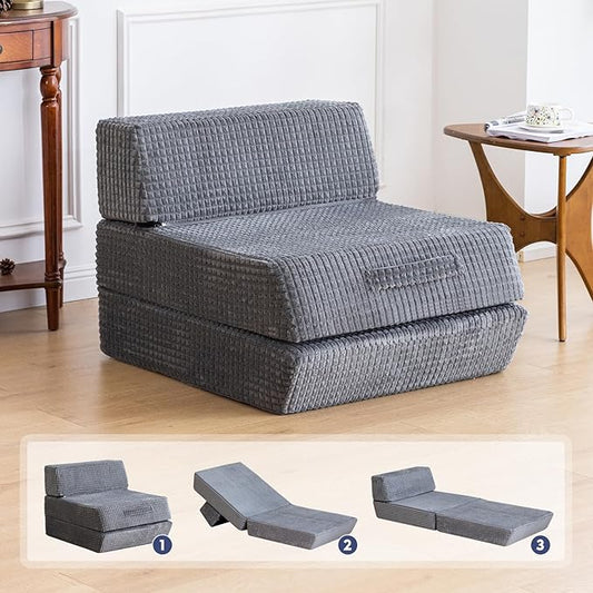 Futon Sofa BedSleeper Chair - Convertible Sectional Sleeper Sofa Floor Bed Mattress for Guest BedRemovable Zippered Back Support Perfect for Living Room and Bedroom (Gray)