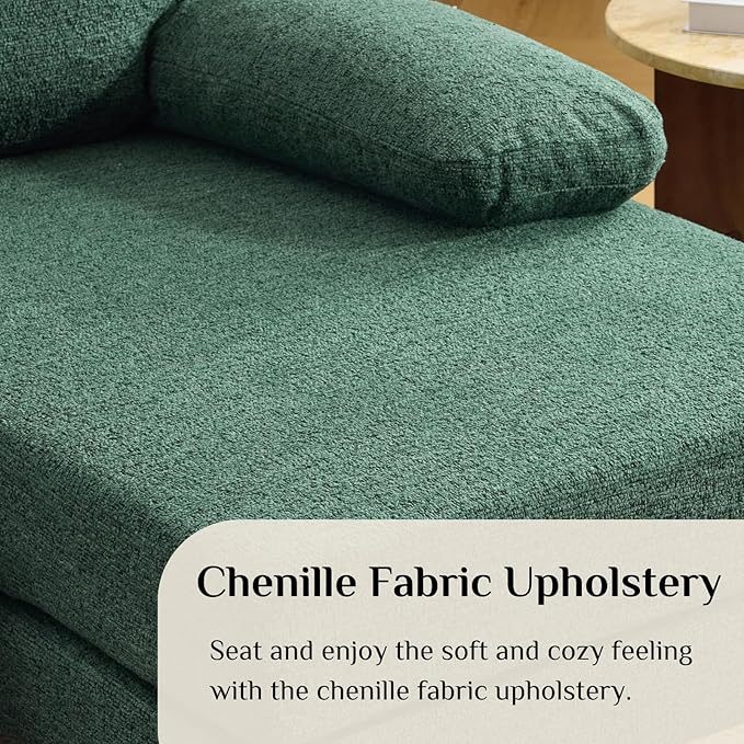 Karl home 110 U-Shape Sectional Couches for Living Room Chenille Upholstery 4 Seat Sofa Set with Double Chaises &amp Wood Grain Legs for Apartment Green