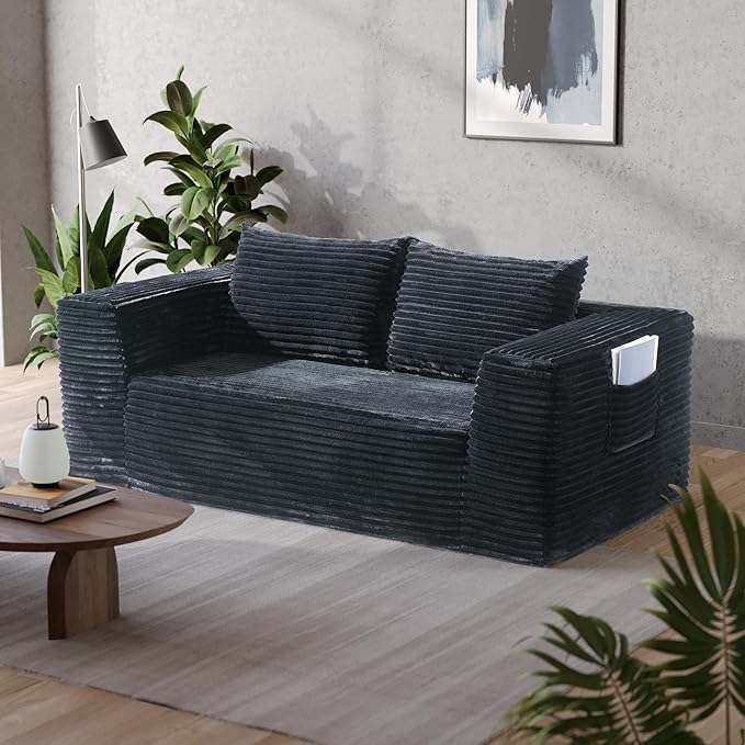 TeQsli Loveseat Sofa 71 Foam Sofa in a Box Plush Corduroy Deep Seat Couch No Assembly Needed Modern Sofa for Compact Living Rooms Apartments and Offices