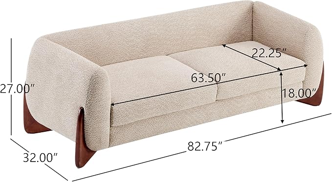 Christopher Knight Home Almab 82 Inches Sofa Couch Cozy Boucle Upholstered 3-Seater Sofa Wood Frame Couch Comfy Couches for Living Room and Office Modern Sofa Lounge Seating Almond