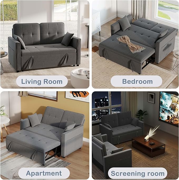 Pull Out Sofa Bed: 71 Gray Convertible Loveseat Sleeper Sofa Bed for Small Space Modern 3 in 1 Couch with Storage Couch Beds for Living Room (Grey)