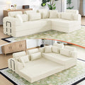 106 L-Shaped Modular Boneless Couch 2-Piece System (2×70.87) Convertible Sectional to 141.7 Straight Sofa Corduroy Couch in a Box Headrest &amp Back Pillows for Living Room Lvory