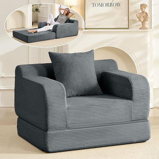 wanan 40 W Folding Sofa Bed 2-in-1 Convertible Bed Sofa to Boneless Sleeper Chair for Adult Comfy Armchair with Back Support Armrests and Pillow for Living Room Bedroom Single Dark Gray | Easy-