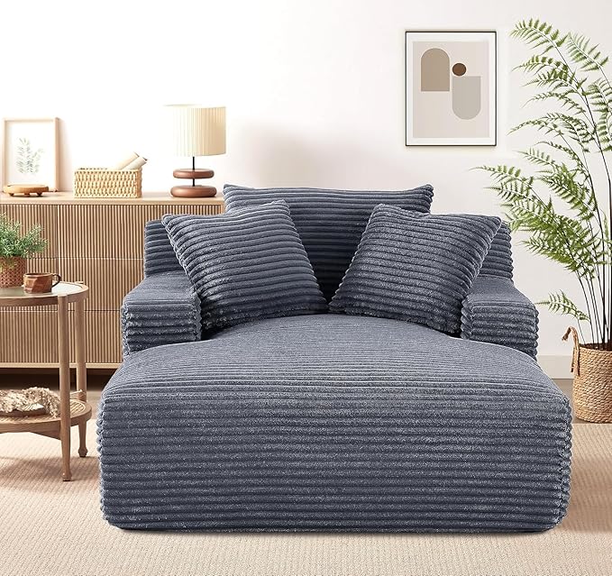 Container Furniture Chamden Oversized Chaise Lounge Chair Modern Corduroy Sofa Bed with Full Foam Cushioning Cozy Convertible Sleeper for Living Room or Bedroom Grey