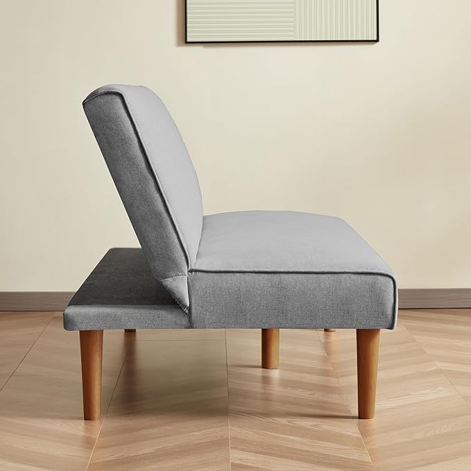 HomePop Upholstered Bergen Convertible Futon Sofa Bed Modern Sofa Couches for Living Room Small Spaces Dorm Apartment Gray Woven