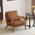 Karl home Mid-Century Modern Accent Chair Living Room Chairs with Pillow Corduroy Upholstered Lounge Armchair with Solid Wood Frame &amp Soft Cushion for Bedroom Reading Room Brown