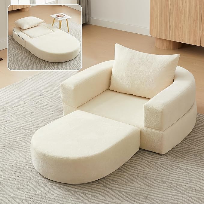 41 Futon Sofa Bed Velvet Futon Couch Convertible Sleeper Floor Sofa Bed Upholstered Couch Reading Chair for Living Room (Beige 41)