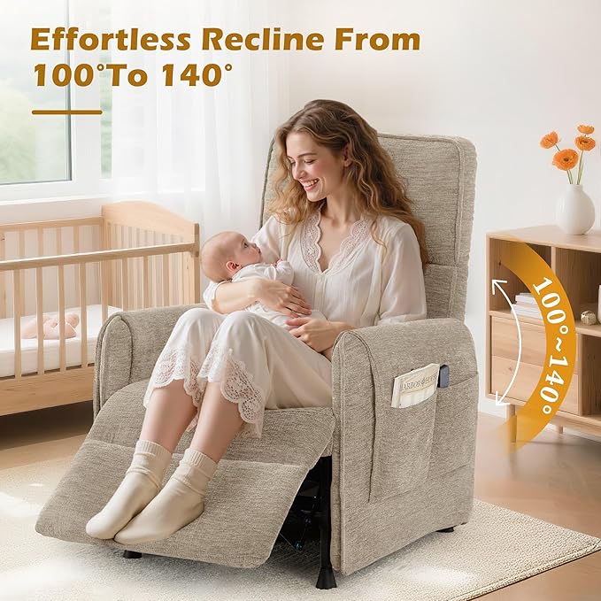 Power Recliner Chair Small Recliners for Small Spaces Electric Recliner Chairs for Adults with Remote Pillow and Side Pockets Reclining Chair with Memory Function Living Room Chenille