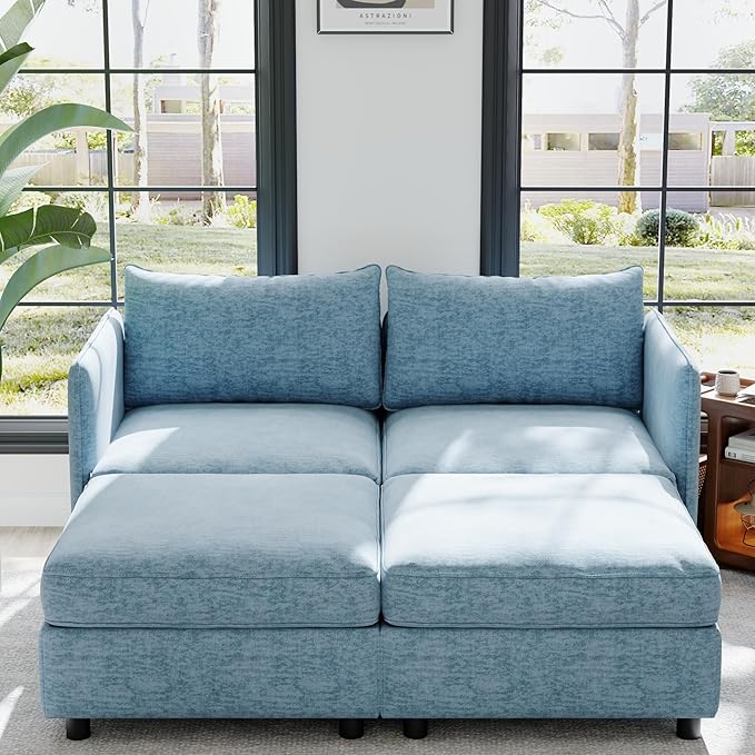Loveseat Modular Storage Sectional Sofa Customizable Seating Group Sofa&ampCouch Convertible Lounge Sleeper Chaise Daybed with Movable Seat and Ottomans Chenille Upholstered Sofa Couch for Living Ro