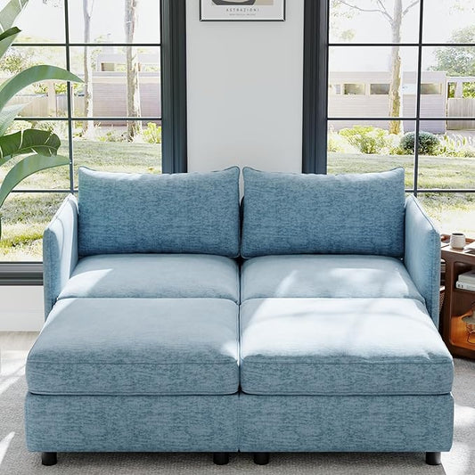 Loveseat Modular Storage Sectional Sofa Customizable Seating Group Sofa&ampCouch Convertible Lounge Sleeper Chaise Daybed with Movable Seat and Ottomans Chenille Upholstered Sofa Couch for Living Ro