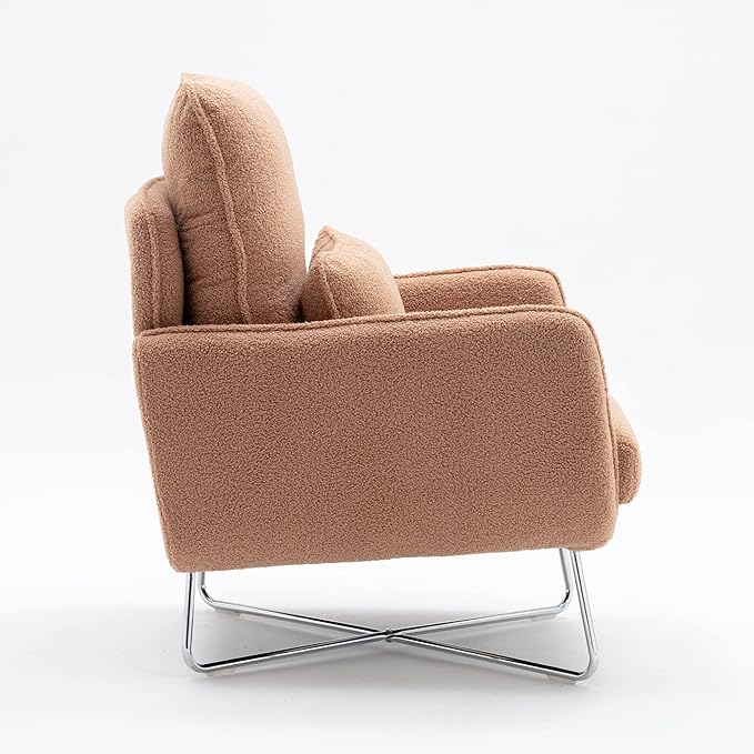 Modern Comfy Leisure Accent Chair Teddy Short Plush Particle Velvet Armchair with Lumbar Pillow for Living Room