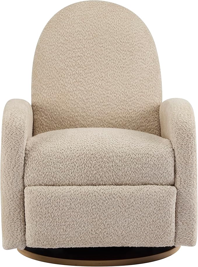 Christopher Knight Home Sidney Fabric Upholstered 360° Swivel Chair Boucle Push-Back Recliner Solid Wood Glider Recliner with Rotation Living Room Single Lounge Sofa Almond Beige