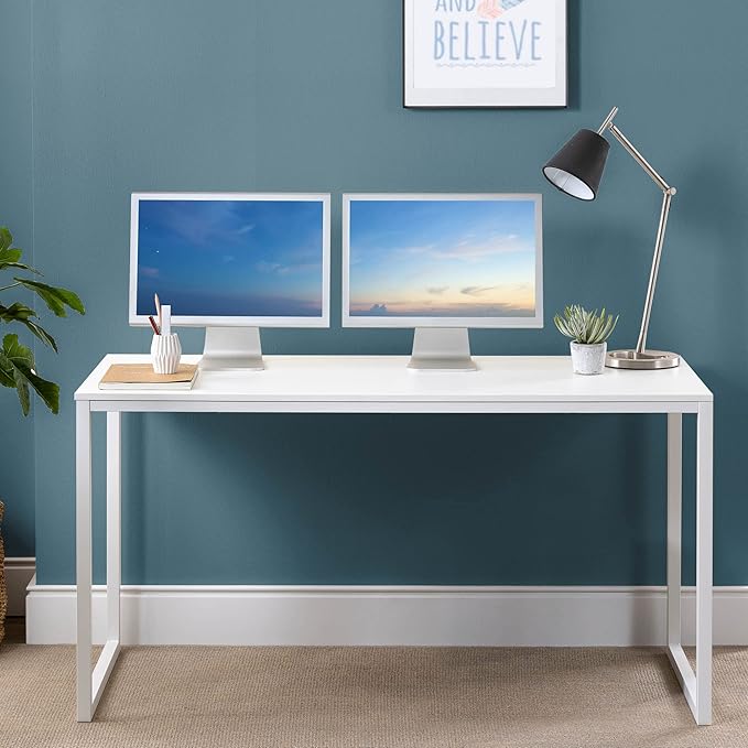 Zinus Jennifer 55 Inch White Frame Desk Computer Workstation Office Desk Easy Assembly White