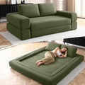 81 Inch Convertible Folding Sofa Bed Fold Out Couch Bed Corduroy Futon Couch with Back Pillows Boneless Sofa Comfy Lounge Floor Sleeper Mattress Loveseat for Living Room Bedroom Green