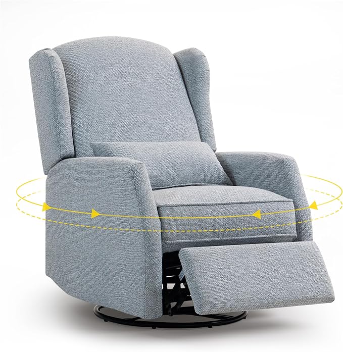 Swivel Rocker Recliner Chair with Adjustable Footrest Swivel Rocking Recliner with Deep Seat Lumbar Pillow Nursery Glider Recliner 360° Recliner Chair for Living Room&ampBedroom&ampOffice (Gray)