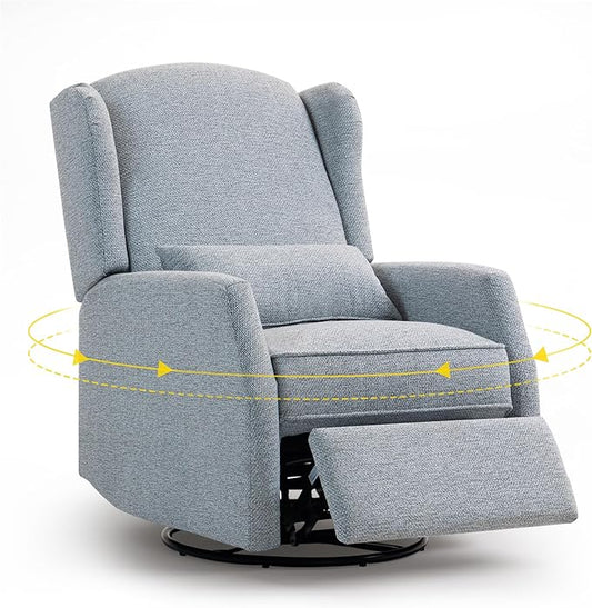 Swivel Rocker Recliner Chair with Adjustable Footrest Swivel Rocking Recliner with Deep Seat Lumbar Pillow Nursery Glider Recliner 360° Recliner Chair for Living Room&ampBedroom&ampOffice (Gray)
