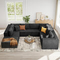 135 U Shaped Boneless Couch Oversized Boneless Sectional Couches for Living Room Large Modular Sofa with Ottoman Plush Corduroy Couch with Deep Seat Chaise No Assembly Black
