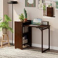 Bamboo Folding Desk for Small SpacesHidden Desk with Storage Shelf Foldable Computer Desk for Bedroom Home Office Mid Century Modern Fold Out Table Writing Table Walnut