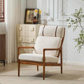 Merax Mid Century Modern Accent Chair High Back Armchair with Beige Upholstered Cushions and Solid Wood Frame Ergonomic Lounge Chair for Living Room/Bedroom/Reading Nook