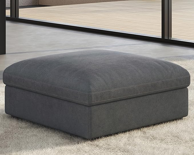 PaPaJet Modular Sectional Sofa 38 Inches Down Filled Sofa Ottoman Comfy Couch for Living Room Grey Linen
