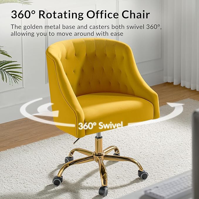 Velvet Office Chair with Gold Base Modern Cute Desk Chair Comfortable Adjustable Swivel Task Chair for Home Office Living Room Bedroom Vanity Study