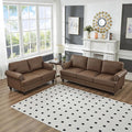 2 Pieses Living Room Sofa Sets Faux Leather Couch and Loveseat with Nailhead Decor Soild Wood Legs Rolled Armrests &amp Storage 2PCS Sofas 3 Seaters Couch and Love Seat for Living Room Furniture S