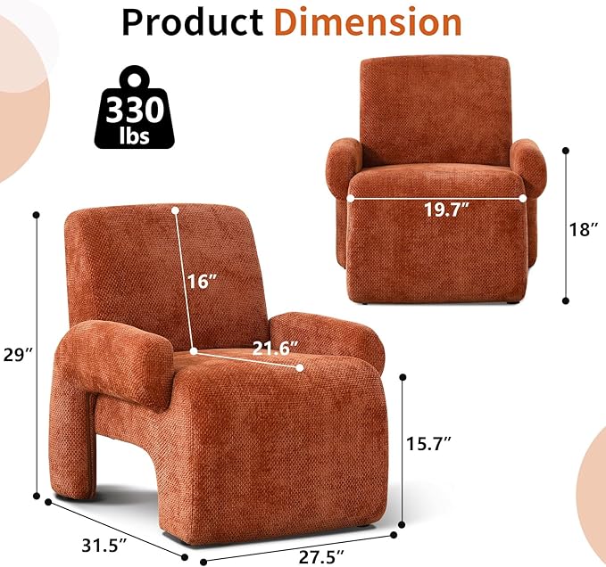 Chenille Oversized Armchair Extra Large Accent Reading Chair for Adults Comfy Mid-Century Modern Accent Chair Lounge Chair Arm Chairs for Living Room Bedroom(Brown)