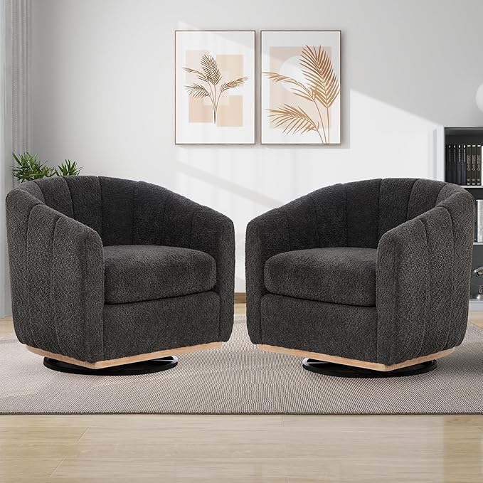 Chocolate Brown Swivel Accent Chairs Set of 2Wide Curved BackrestChenille Upholstered Swivel ChairSet of 2 Accent Chairs for Living Room