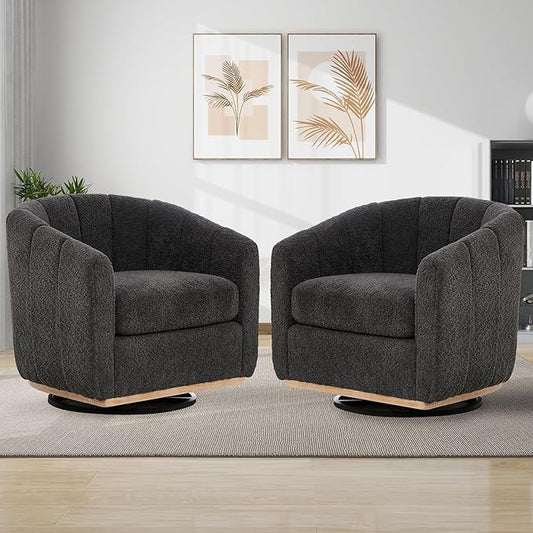 Chocolate Brown Swivel Accent Chairs Set of 2Wide Curved BackrestChenille Upholstered Swivel ChairSet of 2 Accent Chairs for Living Room