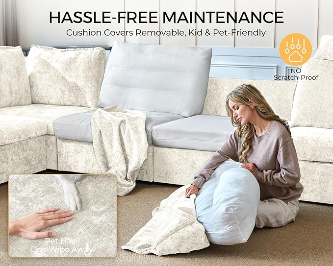 Corner Seat Module for Olar Oversized Modular Sectional Sofa Extra Deep and Wide Cloud Couch Cushion Covers Removable Freely Combined with Other Modules by U-connectors Chenille White