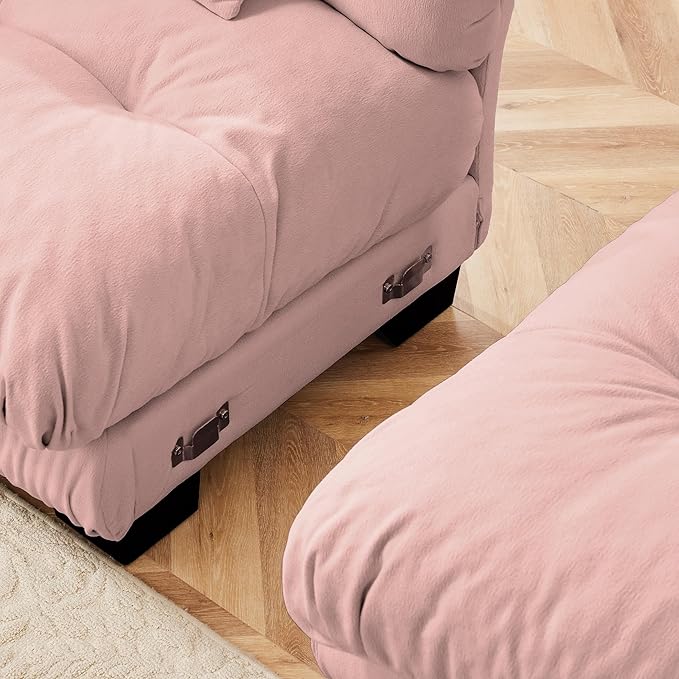 Modular Sectional Sofa Cloud Couch Comfy Chenille Loveseat for Living Room Deep Seat Modern Sectional Sofas with Round Armrests Pillows Oversized Modular Cloud Sofa for Bedroom Pink