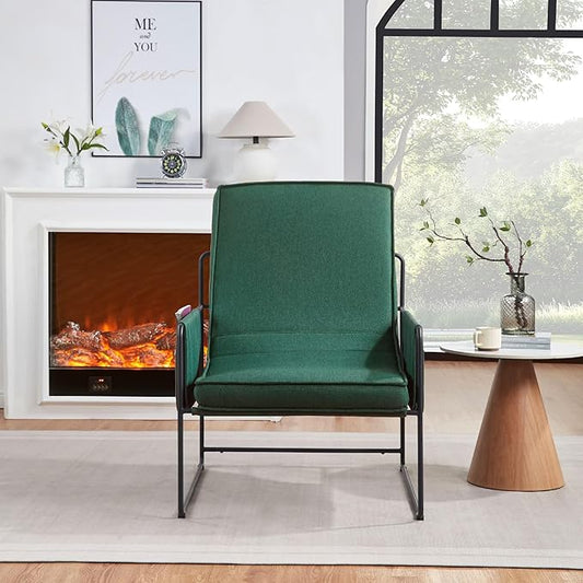 Modern Accent Chair with Removable Cushion &amp Wood Armrests - Ergonomic Vanity Chair for Living Room Bedroom Balcony 396lbs Capacity Corduroy Fabric Comfy Chair with Easy Assembly (Green)