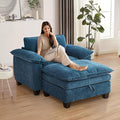 Oversized Chair with Ottoman Cloud Chenille Fabric Comfy Chaise Lounge Sofa Accent Arm Single Chair Indoor with Padded Armrest for Living Room Bedroom Office Storage Ottoman Blue