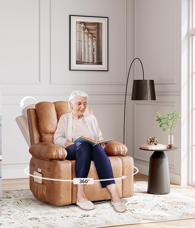 Brown Electric Power Recliner Chair with Heat and Massage Wide 22-Inch Reclining Seat with Built-in Cup Holders Comfortable and Functional Living Room and Nursery Chair