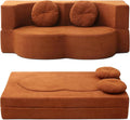 King Size Sofa Bed 76 Inch Convertible Futon Boneless Couch 2-in-1 Loveseat Sleeper Sofa with 2 Pillow Modern Velvet Fabric Floor Couch Bed for Living Room No Assembly Required (Orange)