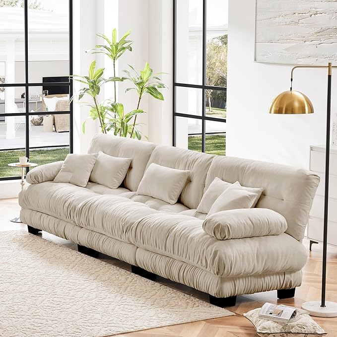 133.8 Modular Sectional Sofa Deep Seat Cloud Couch Chenille 3 Seater Cloud Sectional Couch for Living Room Apartment Studio OfficeLight Coffee