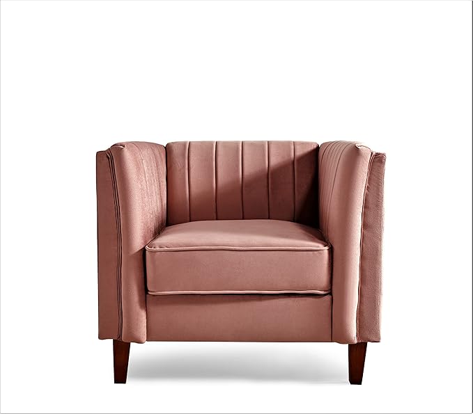 Container Furniture Modern Luxury Velvet Chair for Living Room with High Density Foam Soft Fabric Upholstery Removable Cushions and Solid Wood Legs 36.6'' Wide Armchair Rose