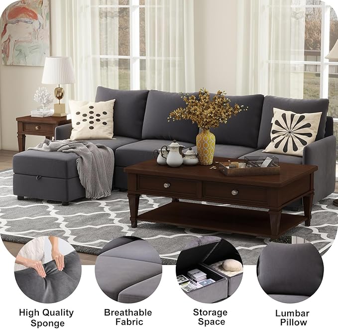 COMHOMA Convertible Sectional Sofa Couch Free Combination L/U Shaped Sofa with High Density Memory Foam Modular Oversized Cloud Couch for Living Room Apartment and Small Space 4 Seaters