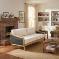 Christopher Knight Home Harper Mid-Century Loveseat Sofa Couch 2-Seater Lounge Sofa with Rattan Armrests and Wooden Legs Chenille Upholstered Couches for Living Room and Small Space Black