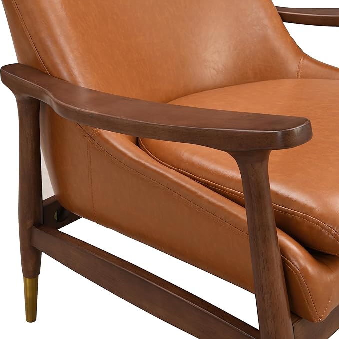 Christopher Knight Home Set of 2 Ashton Mid-Century Modern Faux Leather Accent ChairSolid Wood Club ChairErgonomic Cushion SeatCozy Lounge ChairReading ChairLiving Room/Bedroom/Office Brown