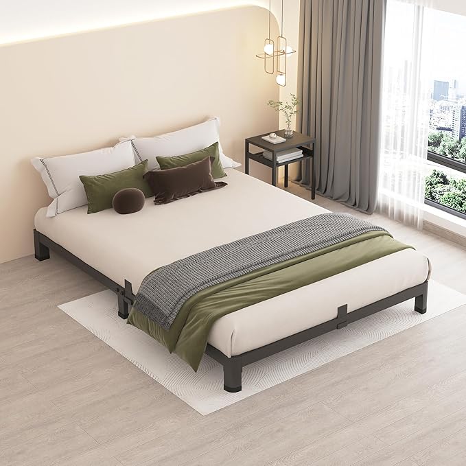 MAF 4 Inch Full Size Metal Platform Bed Frame with Round Corner Legs 3000 LBS Heavy Duty Steel Slats Support Noise Free No Box Spring Needed Easy Assembly