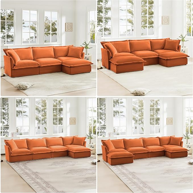 Modern Single Sofa Chair 49 Slipcovered Armchair Oversized Upholstered Accent Chair Comfy Cloud Deep Seat Sofa Chair with 2 Throw Pillows for Living Room Bedroom Apartment Chenille Orange